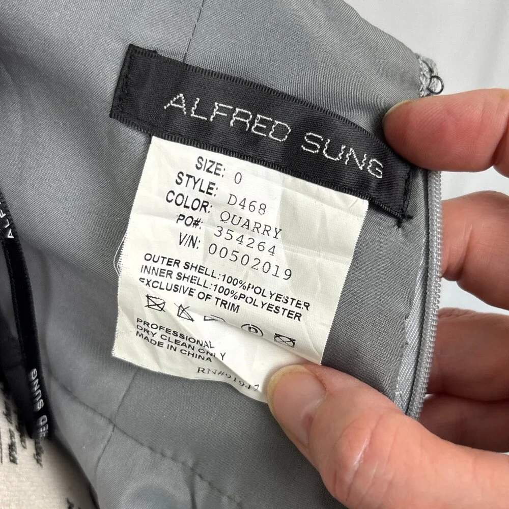 Alfred Sung Women’s Size 0 Silver Gray Halter Cocktail Dress Pockets Ruffle Neck